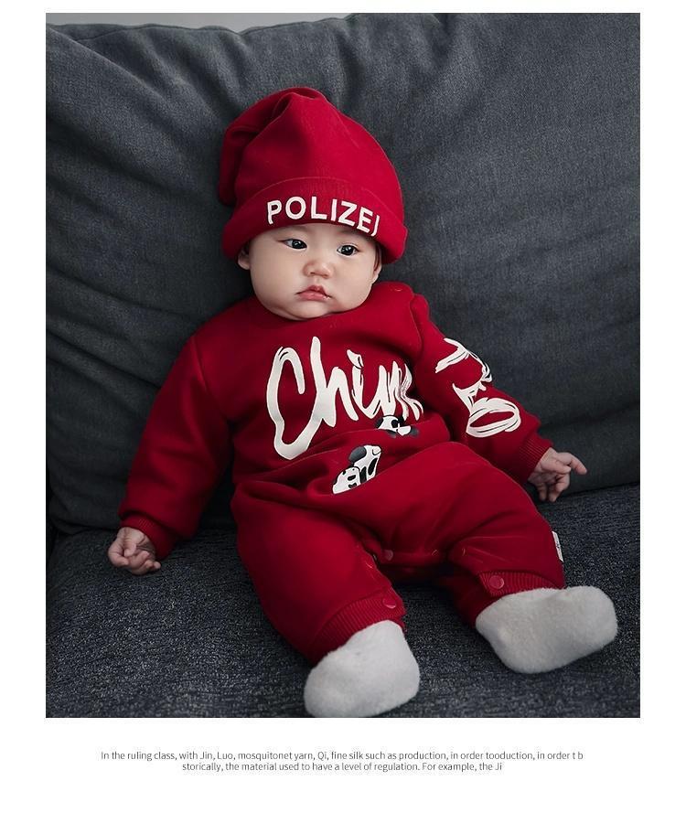 Product Introduction of Áo Jumpsuit Quần Lót Lông Cừu Cho Em Bé Phong Cách Mùa Thu Và Mùa Đông, Màu Đỏ Lễ Hội, Thích Hợp Cho Một Tháng Tuổi Và Một Trăm Ngày, Quần Áo Năm Mới, Siêu Dễ Thương 5