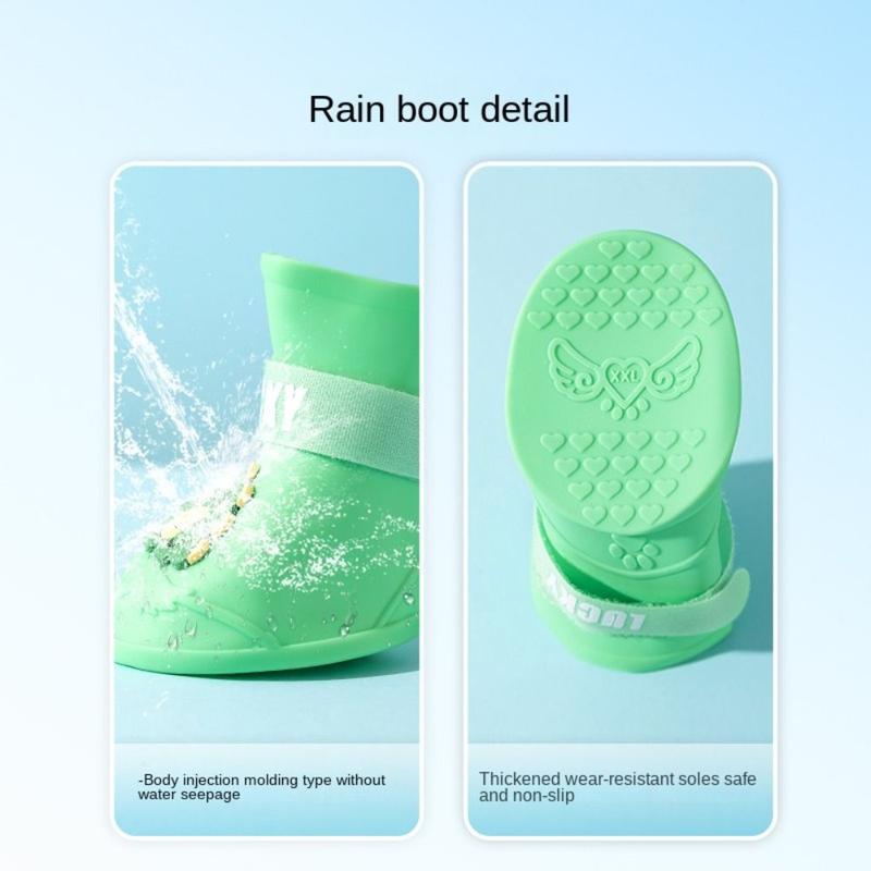 Product Introduction of teewow 4Pcs New WaterProof Pet Rainshoe Anti-slip Outdoor Footwear Socks Dogs Cats Foot Cover Pet Silicone Boot Dogs Cats 19
