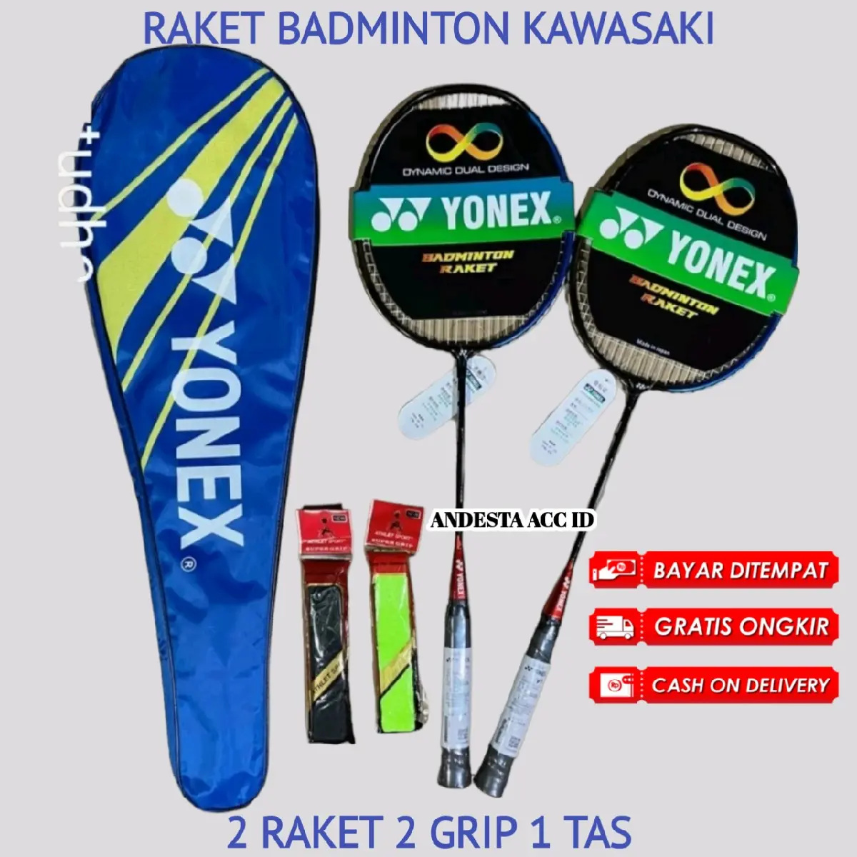RAKET BADMINTON KAWASAKI PAKET LENGKAP OLAHRAGA BADMINTON TAS FULL