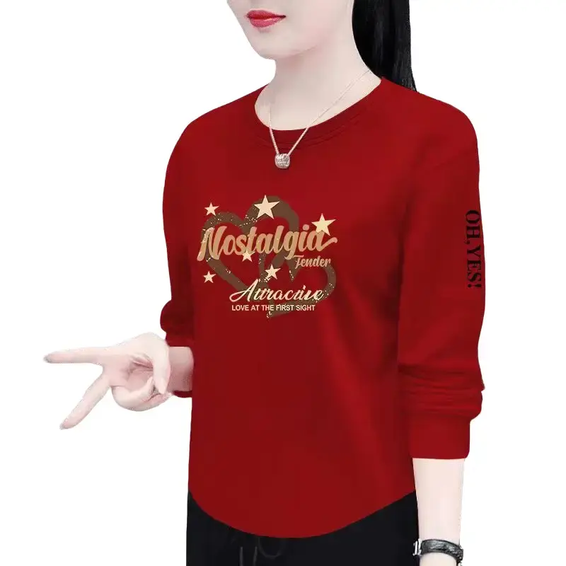Áo Thun Nữ Dài Tay, 100% Cotton, Dáng Rộng Vừa Vặn, Mỏng Vừa Vặn, Chống Lão Hóa, Thích Hợp Cho Mùa Xuân Và Mùa Thu, Áo Lớp Nền Thời Trang Mới 2024 Top Women Cổ Tròn