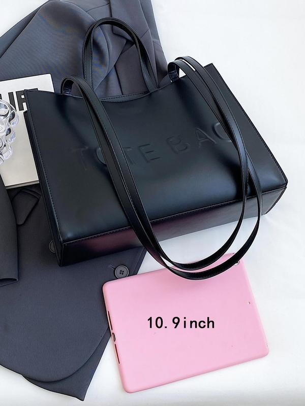 Women's Solid Color Tote Bag, Fashionable Large Capacity Shoulder Bag for Work & Daily Used, Casual Trendy Versatile High-quality Daily Commuting Bag 2