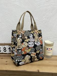 Bolsa para el almuerzo con diseño de gato de caricatura, bolso de mano de lona, bolsa térmica portátil para el almuerzo, bolsa para lonchera para trabajo, escuela, viaje, picnic