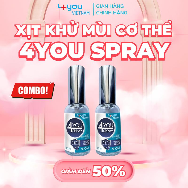   DEAL SỐC CHÍNH HÃNG  Combo 2 Xịt Khử Mùi Cơ Thể & Ngăn Tiết Mồ Hôi 4YOU SPRAY ,Khử Mùi Hôi Nách Hôi Chân Ngăn tiết Mồ Hôi đến 48H Không Gây Ố Vàng Áo Nữ Women muico  the xit  nach chinhhang 