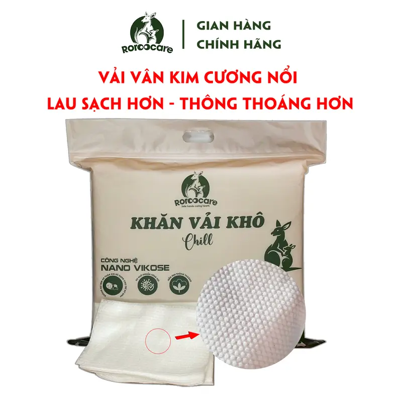 Khăn Vải Khô Roroocare 300G Không bụi mịn, mềm mịn thông thoáng  An Toàn Tiện Lợi Cho Bé Vân kim cương 3D 1