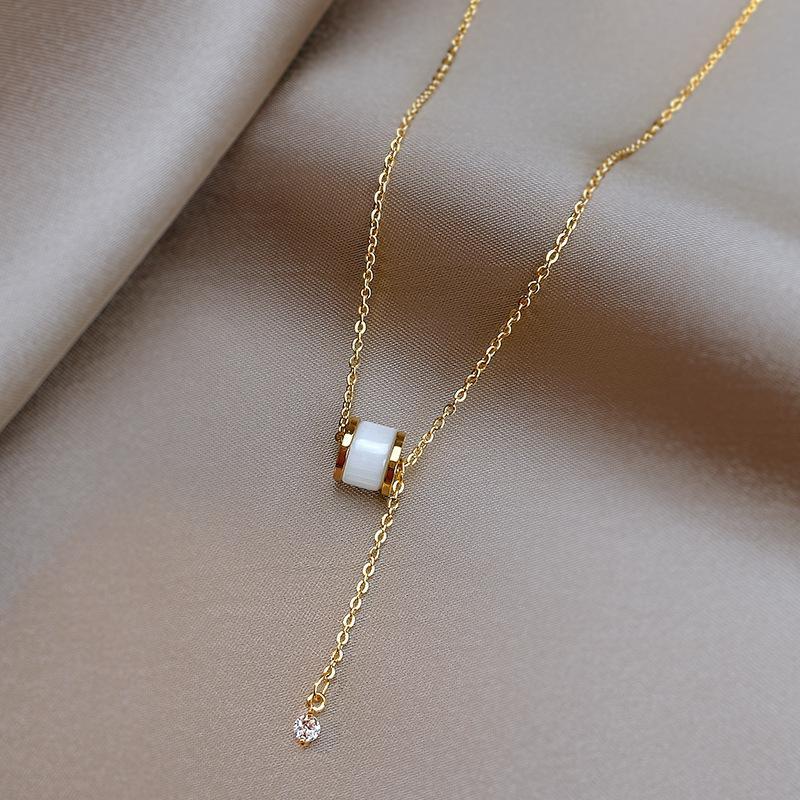 Kalung Wanita Titanium Liontin Elegan CP56 Anti Karat Tidak Luntur Harian Kulit Geometris 8mm 6