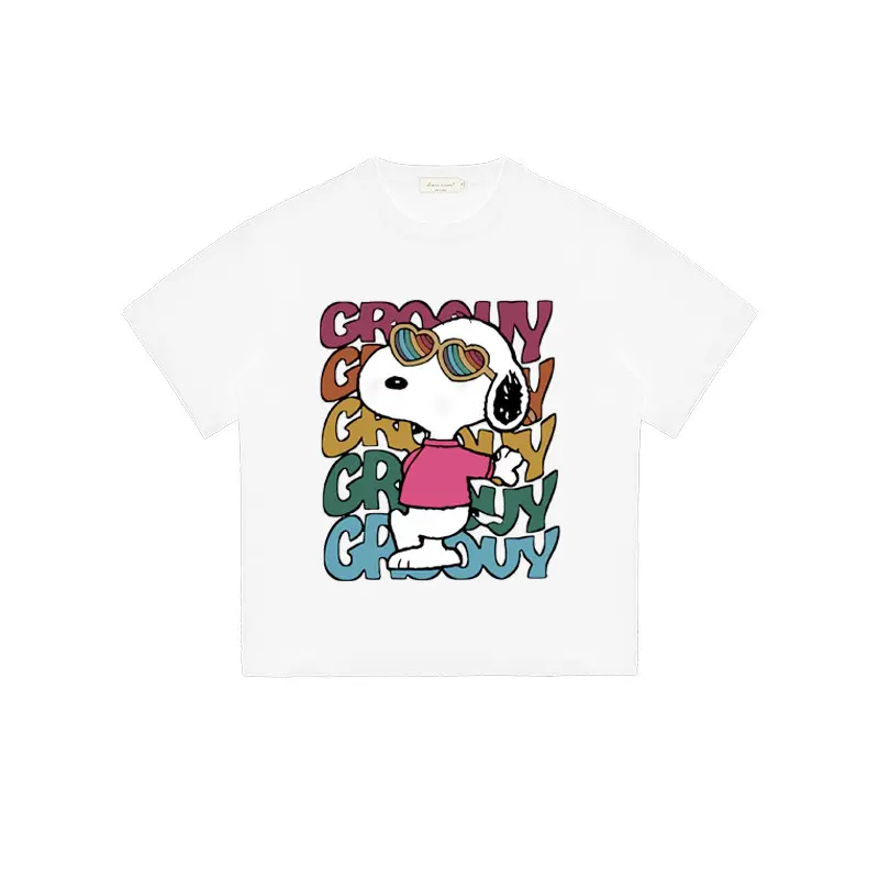 Women's Loose T-shirt Cartoon Snoopy Printed Short Sleeved Casual Top Summer White Soft T-shirt
