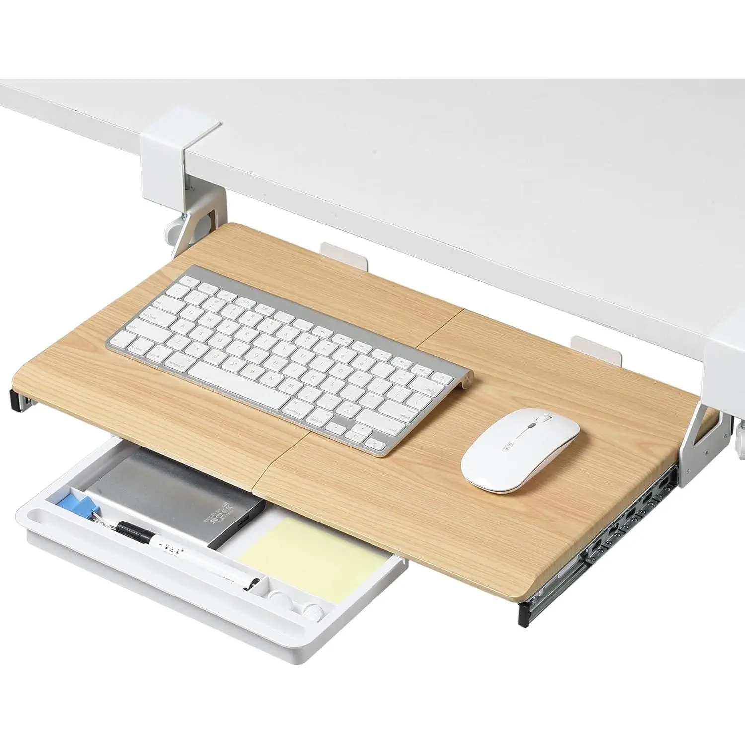 Small Keyboard Tray Under Desk, Pull Out Keyboard & Mouse Tray with C Clamp, 500mm (606mm Including Clamps) x300mm Steady Slide-Out Computer Drawer for Typing, Perfect for Home or Office(Oak)