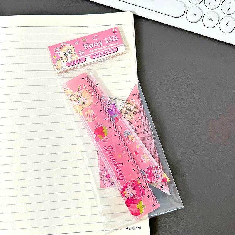 Product Introduction of 4Pcs Cartoon Pony Ruler Set Angle Ruler Protractor Triangle Ruler Multifunctional Measuring Tools Students Set School Supplies 23