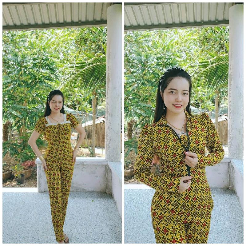 sét 3 món kèm áo khoác tay 2 lớp quần dài ống nhỏ size 40-78kg cổ vuông tay ngắn Nữ Women 2
