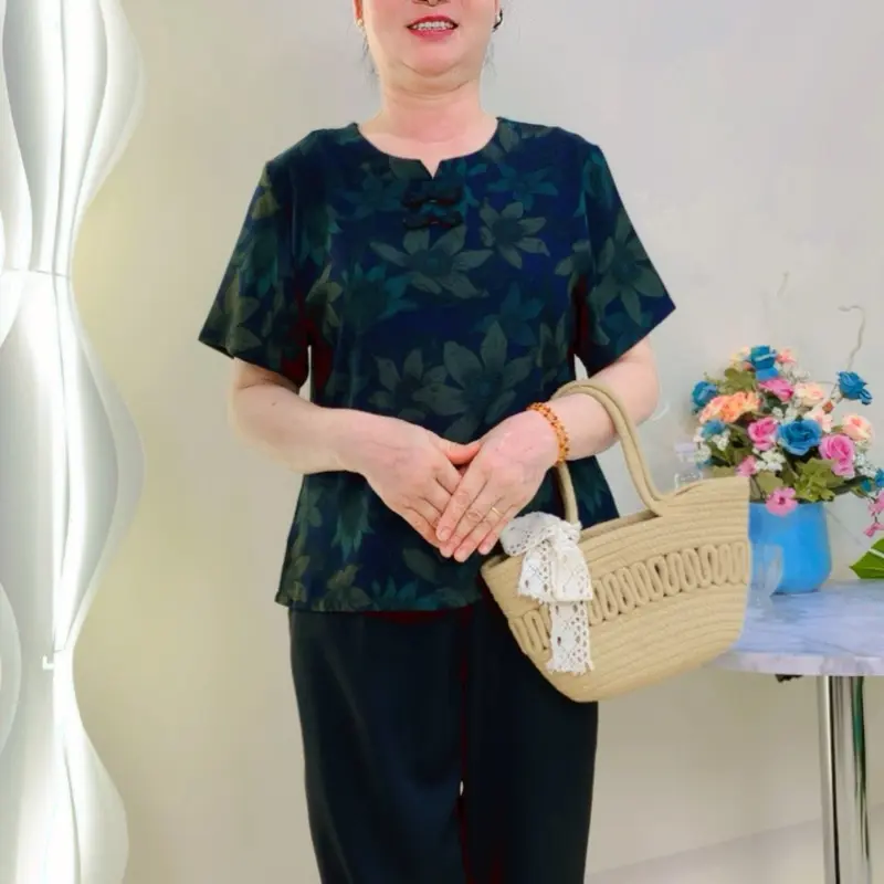 Bộ đồ trung niên, Đồ bộ mặc nhà,  b32 Loudra shop (jolle) bộ tặng mẹ  quần dài áo cộc hàng lụa MANGO mềm mịn, mát Kem Top 5