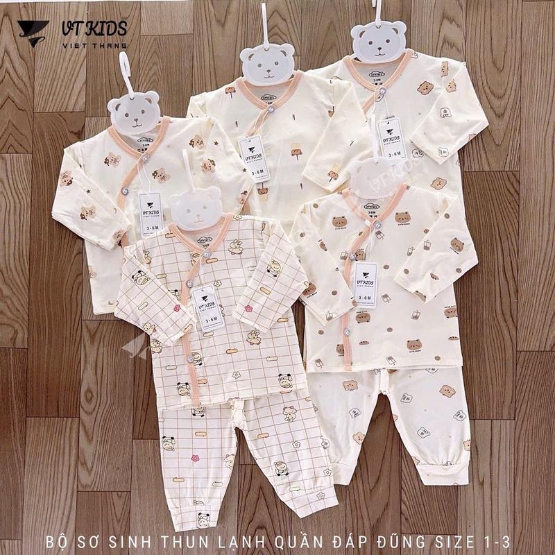 Bộ quần áo dài tay cài chéo VTkids thoạ tiết khuy cài thun lạnh mềm mại co giãn cho bé sơ sinh 0-9m