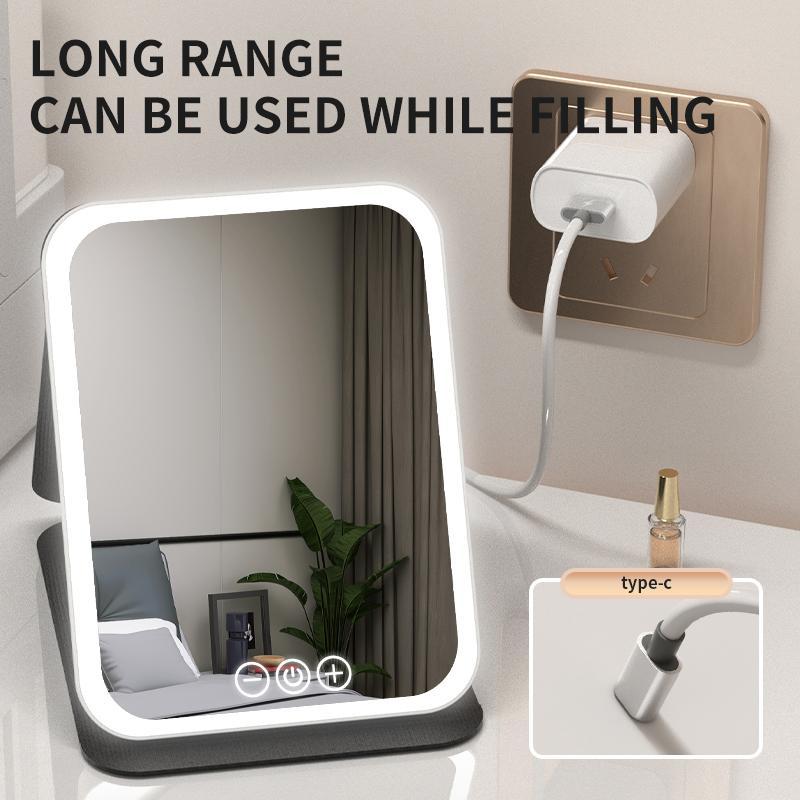 LED Light Adjustable Portable Travel Folding Makeup Mirror with Light, USB Rechargeable Desktop Makeup Mirror, High Beauty Gift Makeup Mirror 5