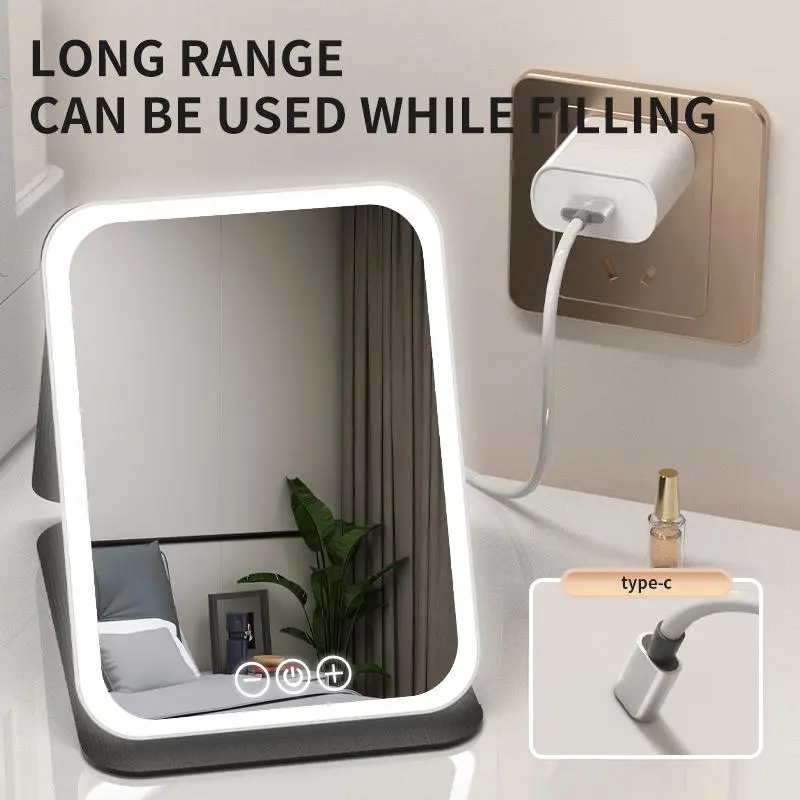 LED Light Adjustable Portable Travel Folding Makeup Mirror with Light, USB Rechargeable Desktop Makeup Mirror, High Beauty Gift Makeup Mirror 5