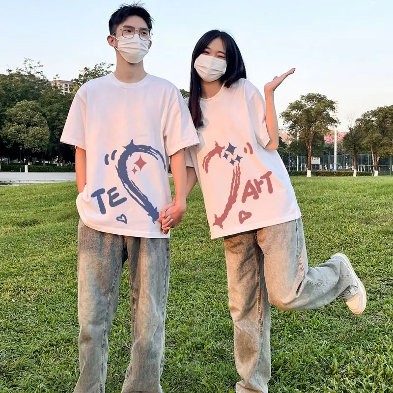 Áo Thun Tình Yêu Thời Trang Mới, 2024, Dành Cho Cặp Đôi Nam Và Nữ, Mặc Mùa Hè, ngắn Tay, Siêu Hot, Cao Cấp, Phong Cách Người Nổi Tiếng Trên Internet