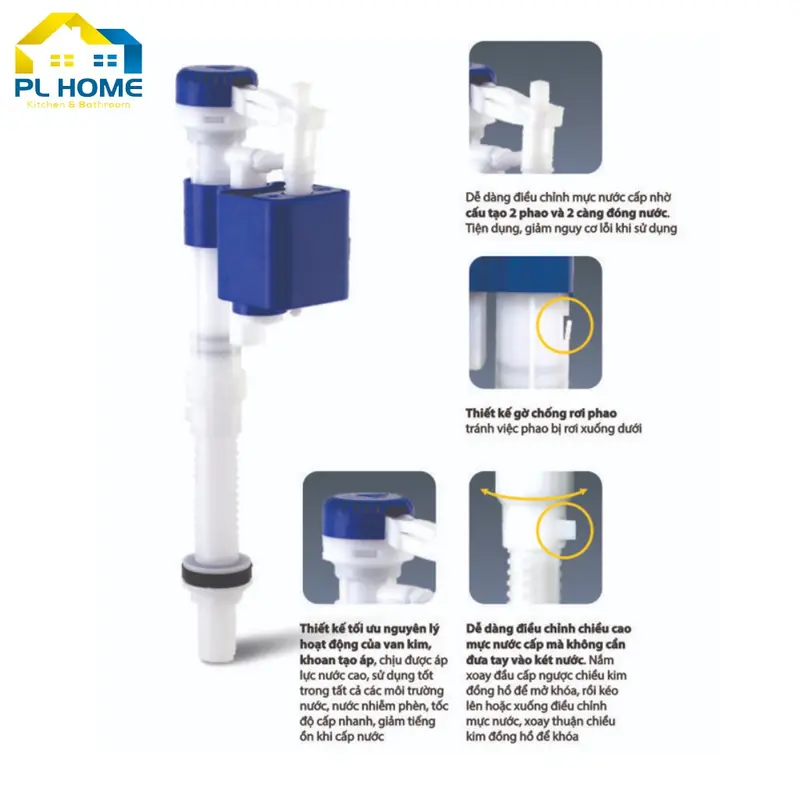 Phao cấp nước bồn cầu WS08 cao cấp – phao nước bồn cầu liền khối và 2 khối rời, chịu áp lực tốt, điều chỉnh được chiều cao 5