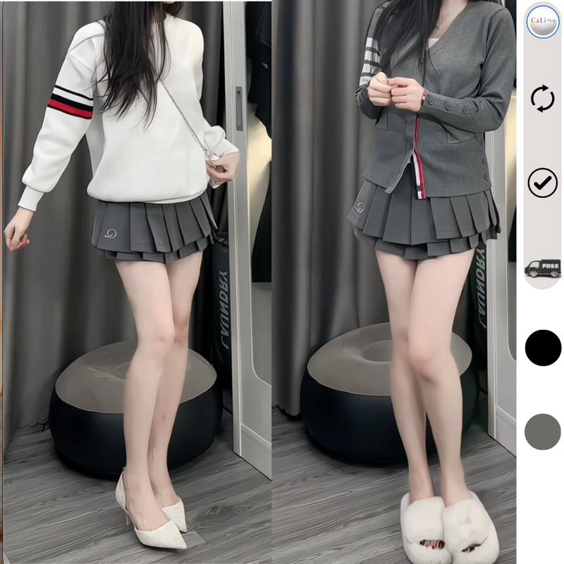 Chân váy xếp ly 2 lớp thêu chữ Q có quần bảo hộ