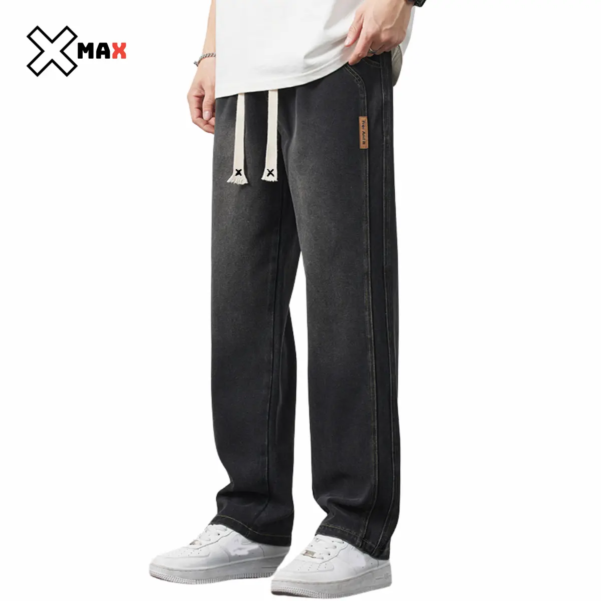 Quần jean nam Xmalab dáng suông ống rộng cạp chun màu xanh nhạt quần bò phong cách Hàn Quốc B109 Menswear Pants