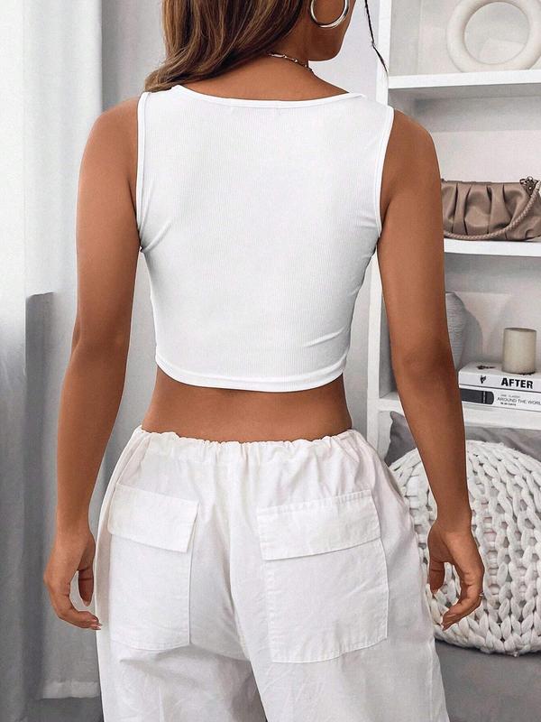 Women's Car & Letter Print Crop Tank Top, Casual Vintage Scoop Neck Sleeveless Cropped Top for Summer, Fashion Ladies' Top for Daily Wear 1