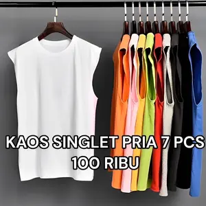 Kaos Singlet Pria 7 PCS 100K Polos Slim Fit Katun