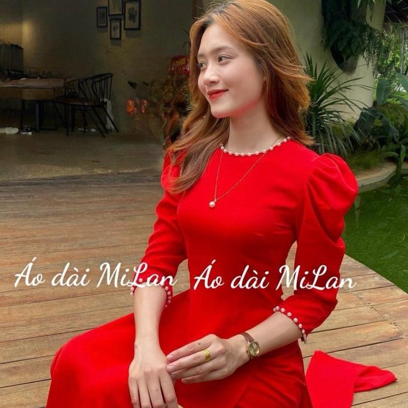 Bộ áo Dài CỔ KIỀNG TRÒN lụa Mỹ Tay Phồng Lỡ kết hột Ngọc kèm quần lụa sang trọng .NHIỀU MÀU