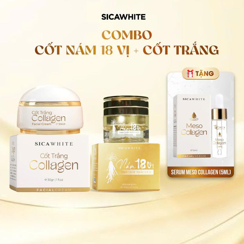 SICAWHITE Combo Ngày Đêm Cốt Trắng Collagen 20g h Và Nám 18 Vị 10g h Kèm Serum Meso 5ml Cải Thiện Da Nám Sạm Tàn Nhang Dưỡng Trắng Mịn Căng Bóng