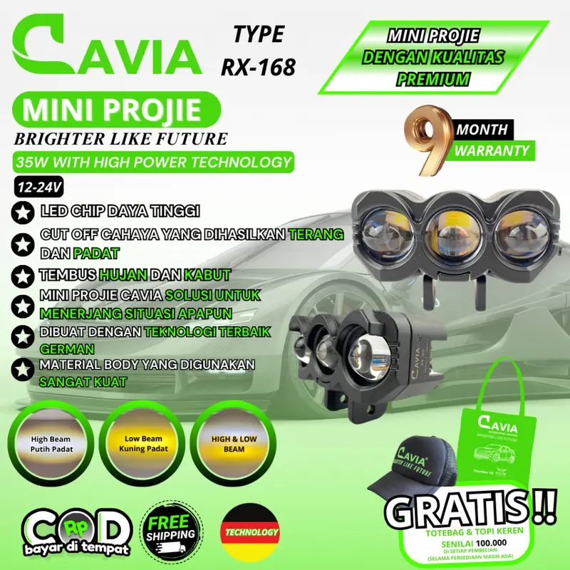 CAVIA - PREMIUM MINI PROJIE LAMPU TEMBAK LASER SOROT LED MOBIL MOTOR FOGLAMP SQL 2 MATA SQL 3 MATA WARNA KUNING PUTIH TEMBUS KABUT&HUJAN 0