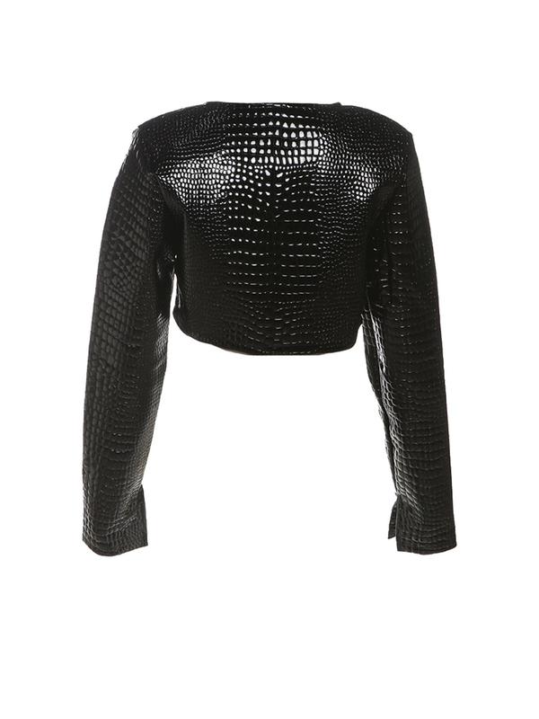 Women's Snake Skin Pattern Faux Leather Jacket, Casual Long Sleeve Open Front Outerwear for Fall & Winter, Ladies Clothes for Daily Wear 3