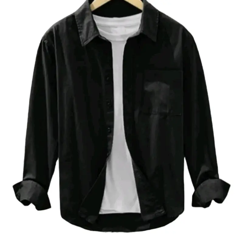 Kemeja putih polos pria lengan panjang/kemeja pria premium Slim Fit Hitam Nyaman 2