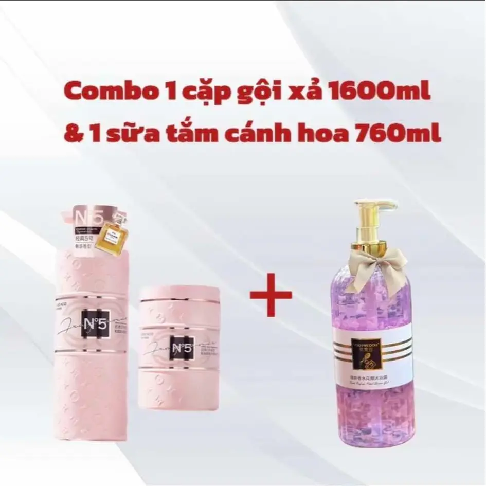 Combo 3: 1 Cặp Dầu Gội Xả Hương Nước Hoa 1600ml + 1 Chai sưɑ~ Tắm Cánh Hoa  760ml