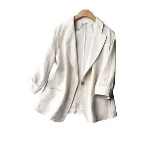 Baju Atasan BLAZER Panjang KATUN LINEN RAMI KOREAN STYLE - ROMANCE BLAZER - BLAZER Kerja CASUAL KOREAN - OUTER WANITA Cream Fit