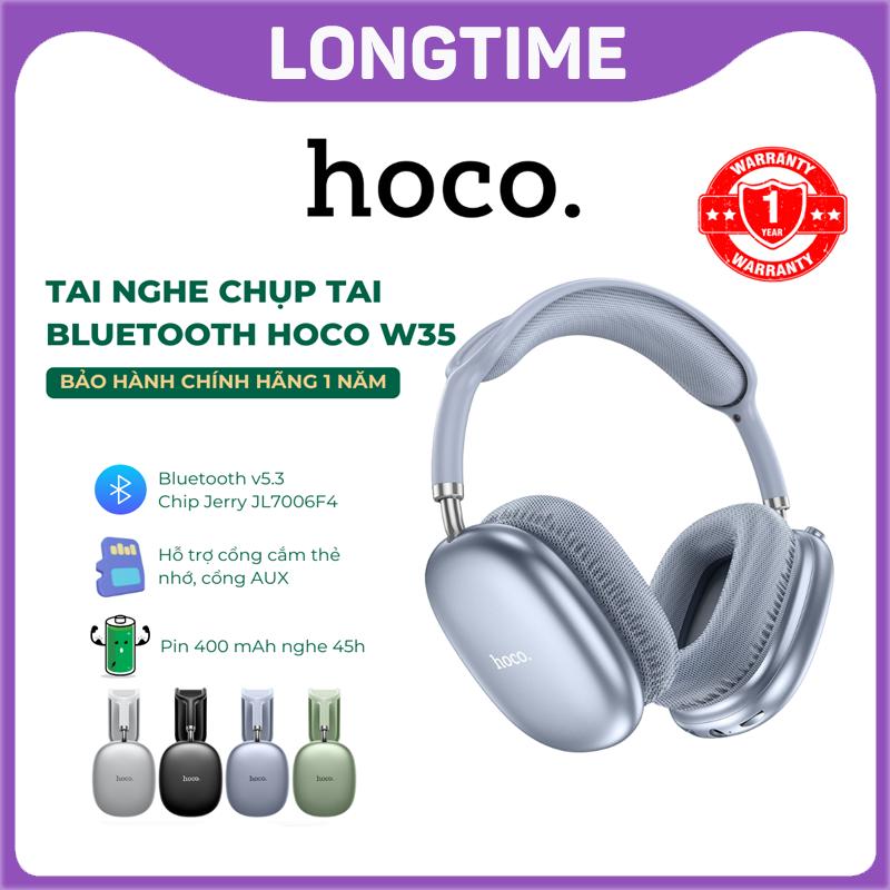 Tai nghe chụp tai Hoco W35 Air , Bluetooth V5.3, hỗ trợ khe cắm thẻ nhớ, cổng AUX, nghe nhạc 45h, bh 1 năm