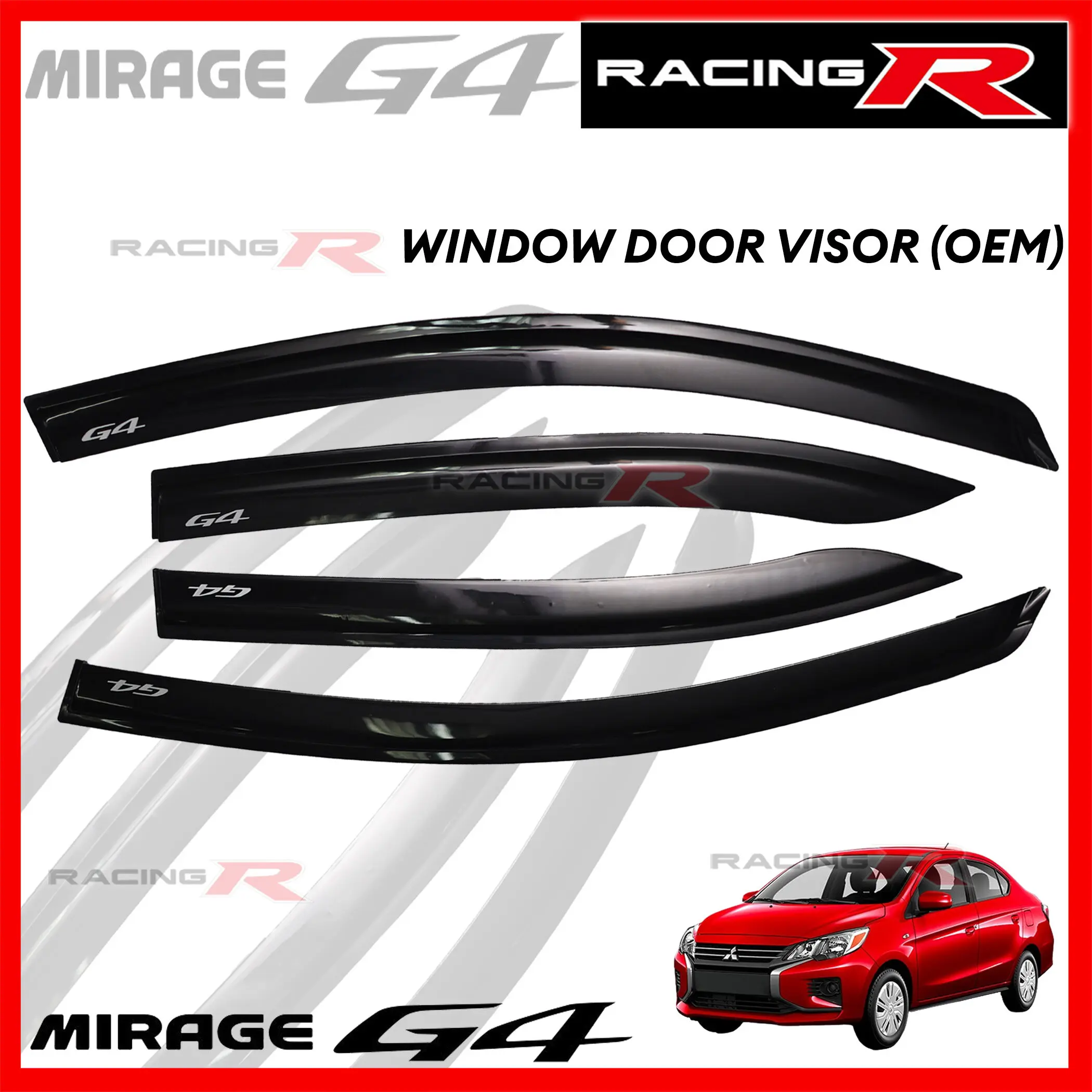 Mitsubishi Mirage G4 Sedan 2012 to 2025 OEM Window Door Rain Visor Black  2013 2014 2015 2016 2017 2018 2019 2020 2021 2022 2023 Thailand Quality  ( Car Accessories )