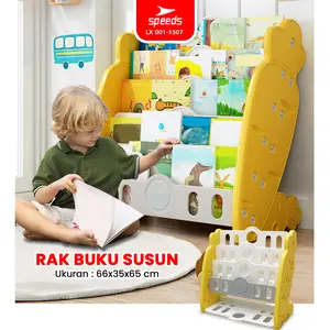 MOLION SNI Book Organizer Rak Penyimpanan Buku Tempat Buku Anak 3 Susun Tempat Simpan Buku Kuda Kudaan Prosotan Plastik Mainan LX 001-M1507