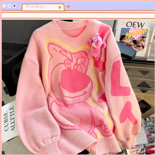 PYOSHOP - Sweater Rajut Oversize Cute Bear Knit Atasan Wanita 4