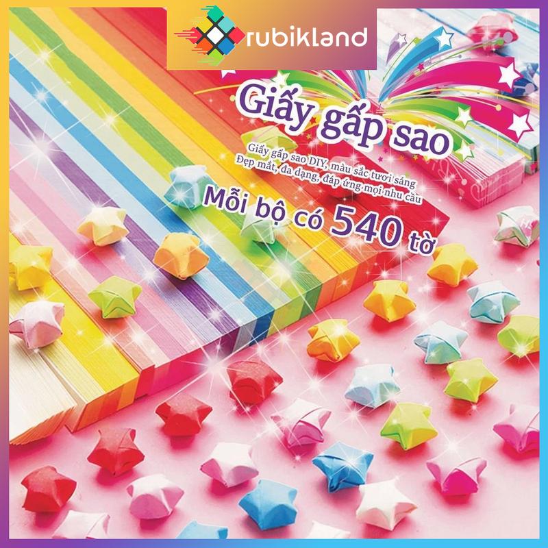 540 Tờ Giấy Xếp Sao Hộp 540 Tờ Xếp Origami Star Fold Paper Đồ Chơi Xả Stress Bình Ước Nguyện