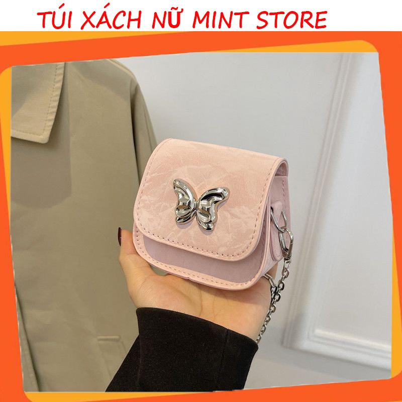 Túi xách nữ mini đính mác dễ thương túi đeo chéo đi chơi da pu phong cách hàn quốc bag 813 Nhung Đeo Vai