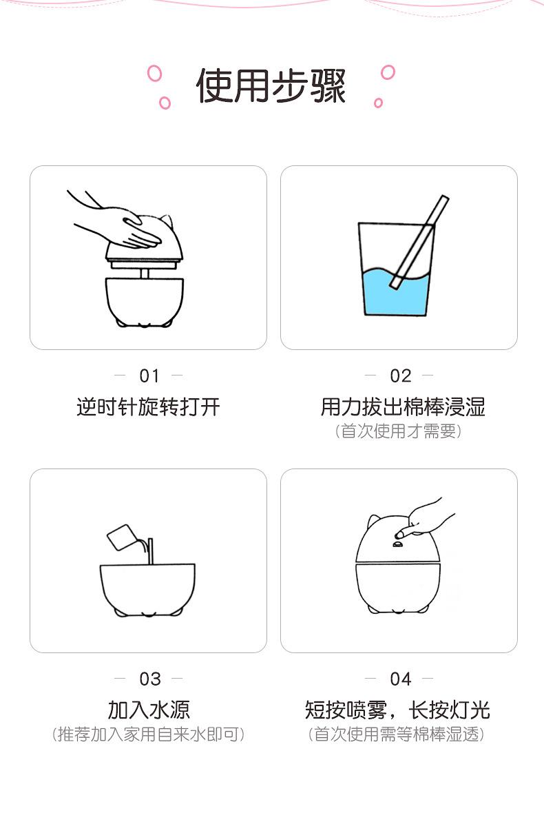 Product Introduction of Máy Xông Tinh Dầu Tạo Độ Ẩm Hình Mèo Dễ Thương, Có Thể Sạc Lại USB, Đèn Ngủ Đầy Màu Sắc Cho Thú Cưng Mèo, Phun Sương Lớn, Thích Hợp Để Sử Dụng Máy Tính Để Bàn Và Trên Ô Tô, Quà Tặng Cho Thú Cưng, Logo Tùy Chỉnh 35