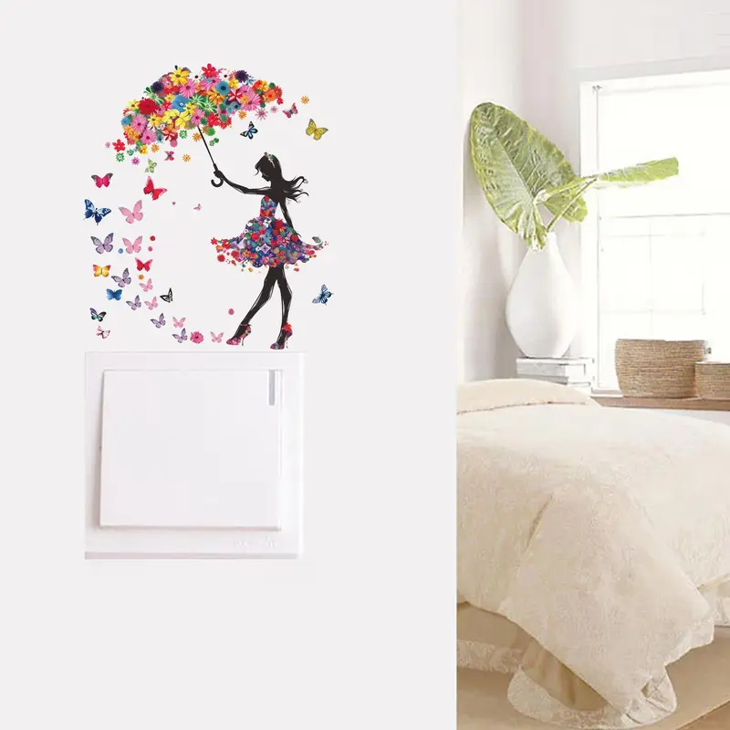 Butterfly Flower Umbrella Girl Switch Sticker Decorative Wall Sticker Bedroom Switch Socket Sticker Self-adhesive 1