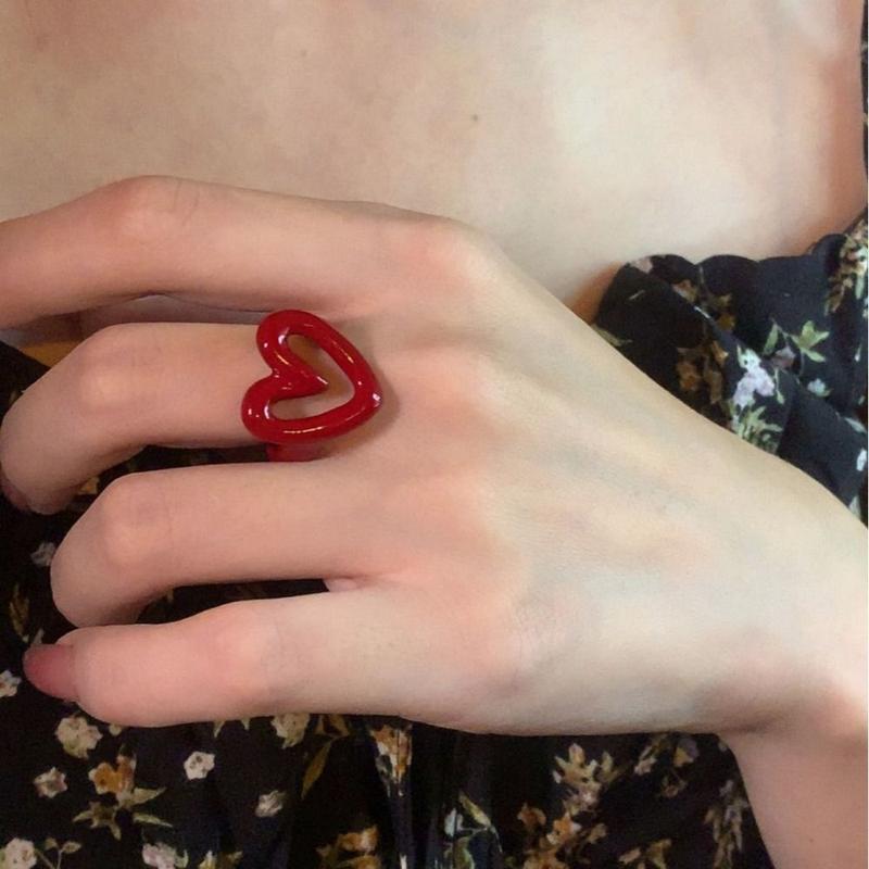 Product Introduction of Vintage Metal Red Open Ring Enamel Heart Gift Y2K Opening Rings Elegant Adjustable Ring Gift 14