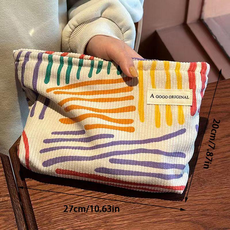 Product Introduction of Korduroi cosmetic bag with colorful stripes, portable travel toiletry bag, skin care, various items, aesthetic makeup storage bag 19