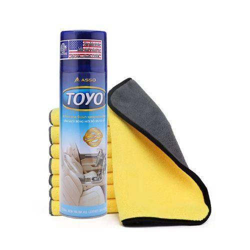 Chai Xịt Nội Thất Đánh Bóng Da , Nhựa , Vỏ Xe Toyo 500ml tặng khăn lau siêu dày 2 mặt
