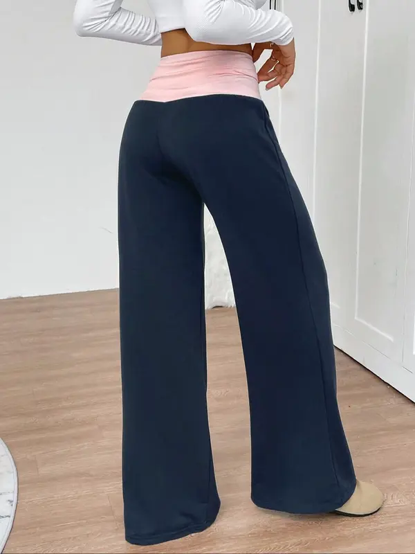 Women's Colorblock High Waist Pants, Casual Comfy Trousers for Spring & Fall, Women's Bottoms for Daily Wear, Womenswear 1