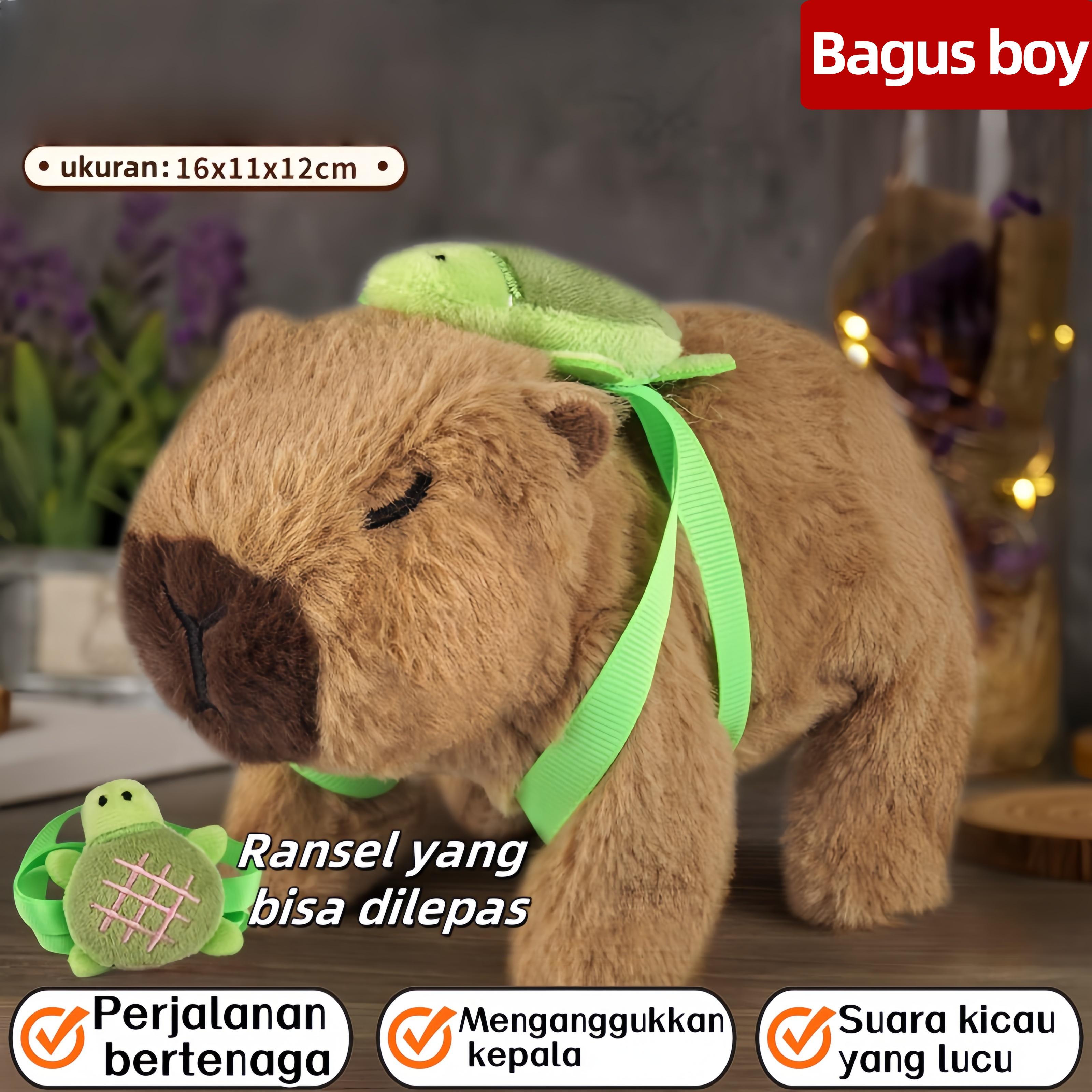 Capybara Boneka Mainan Listrik Mewah dengan Ekor Bergoyang Berjalan Baterai Remote dan Sayap Lumba-lumba Anak Dolls Gantungan Ukuran 19*11*17cm Bahan PVC Berat 145g