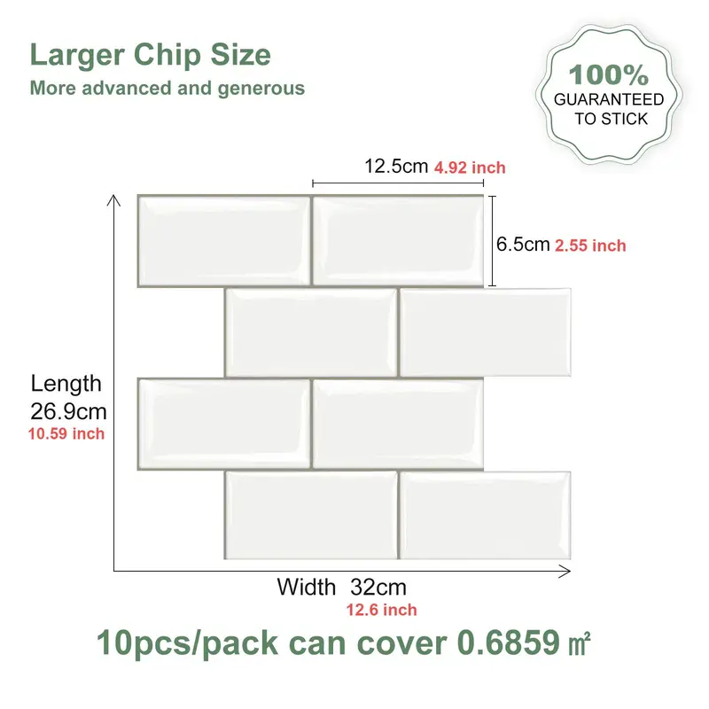 3D Brick Pattern Wall Sticker, 10pcs/set Waterproof Self-adhesive Wall Tile Sticker, High Temperature Resistant Decorative Wallpaper for Kitchen 1