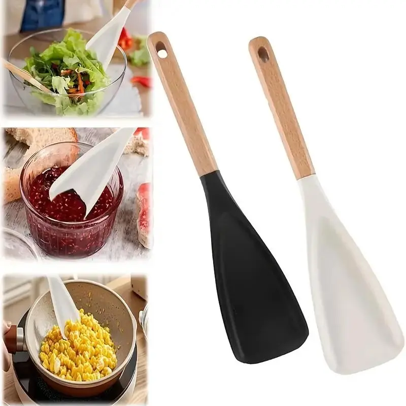 Silicone Cooking Spoon, 1 Count Multifunctional Long Handle Salad Pizza Spatula, Household Kitchen Products for Home Dining Room Picnic 2