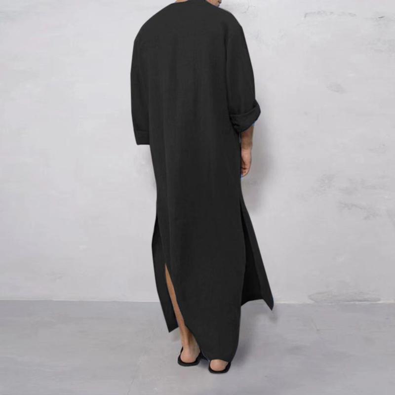 Product Introduction of Muslim Robe New Men's Loose Stand Collar Door Tube Long Sleeve Robe Ethnic Style Robe 10