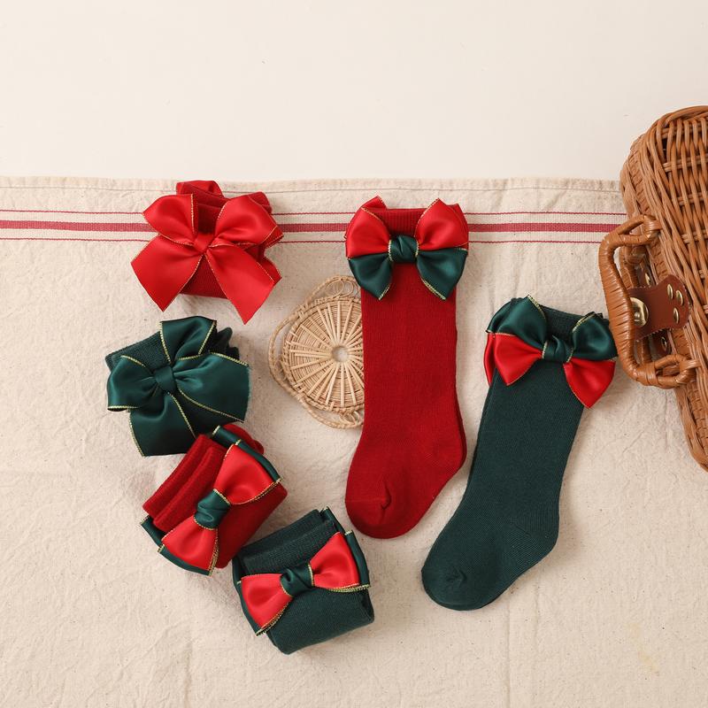 Product Introduction of 2 Pairs Kids Christmas Socks, Mid-Calf Length Socks with Bowknot Decoration for Toddlers, Girls, Boys, 0-4 Years 39