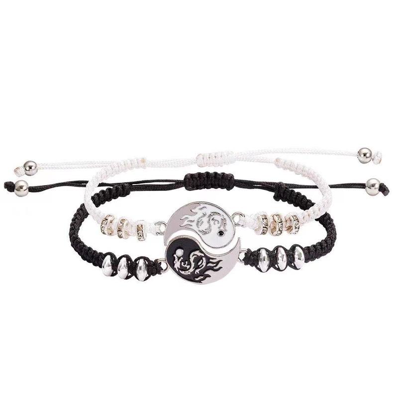 Product Introduction of New Alloy Taiji Woven Bracelet Handmade Dragon Totem Taiji Necklace with Diamond Woven Hand Strap 5