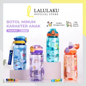 Botol Minum Karakter 600ml Sedotan Anak Sekolah TK SD Kartun Anak Laki laki Perempuan