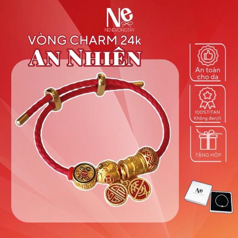 [Tặng Hộp] Vòng Tay AN NHIÊN - charm titan mạ zàng24K - Dây sợi tkép xịn xò - chống thấm nước dành cho nam nữ - vòng tay Nene